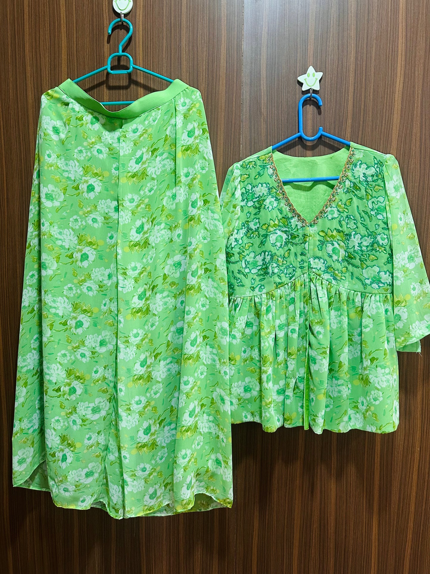 Color 1 Floral Palazzo Georgette Set | Bead Work at Yoke