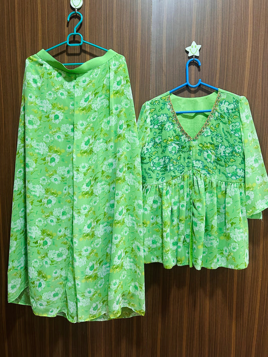 Color 1 Floral Palazzo Georgette Set | Bead Work at Yoke