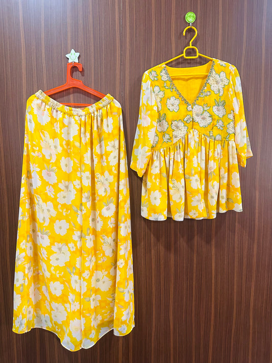 Color 2 Floral Palazzo Georgette Set | Bead Work at Yoke