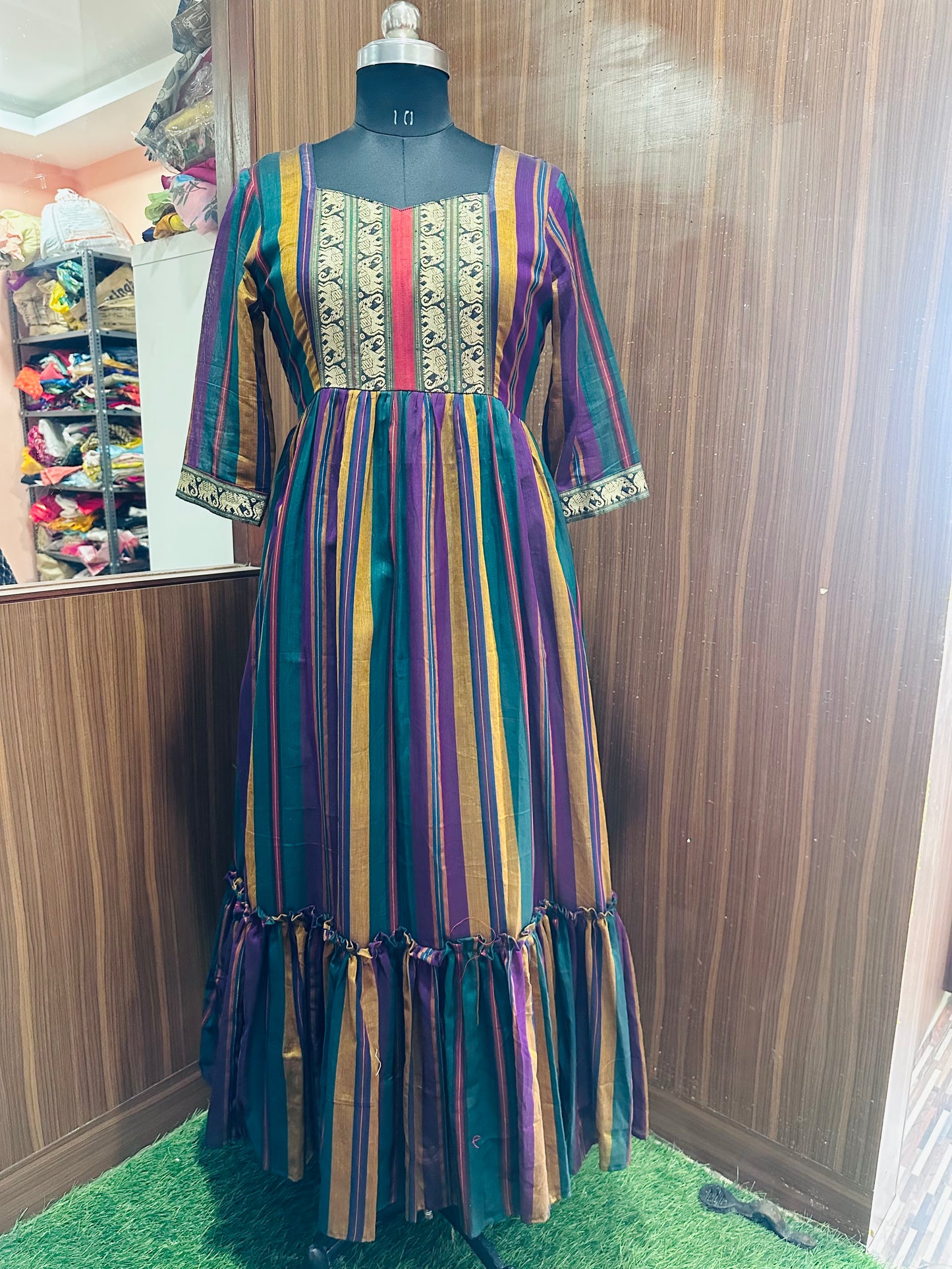 Narayanpet Multicolour Pure Cotton Long Dress | Yoke Pattern